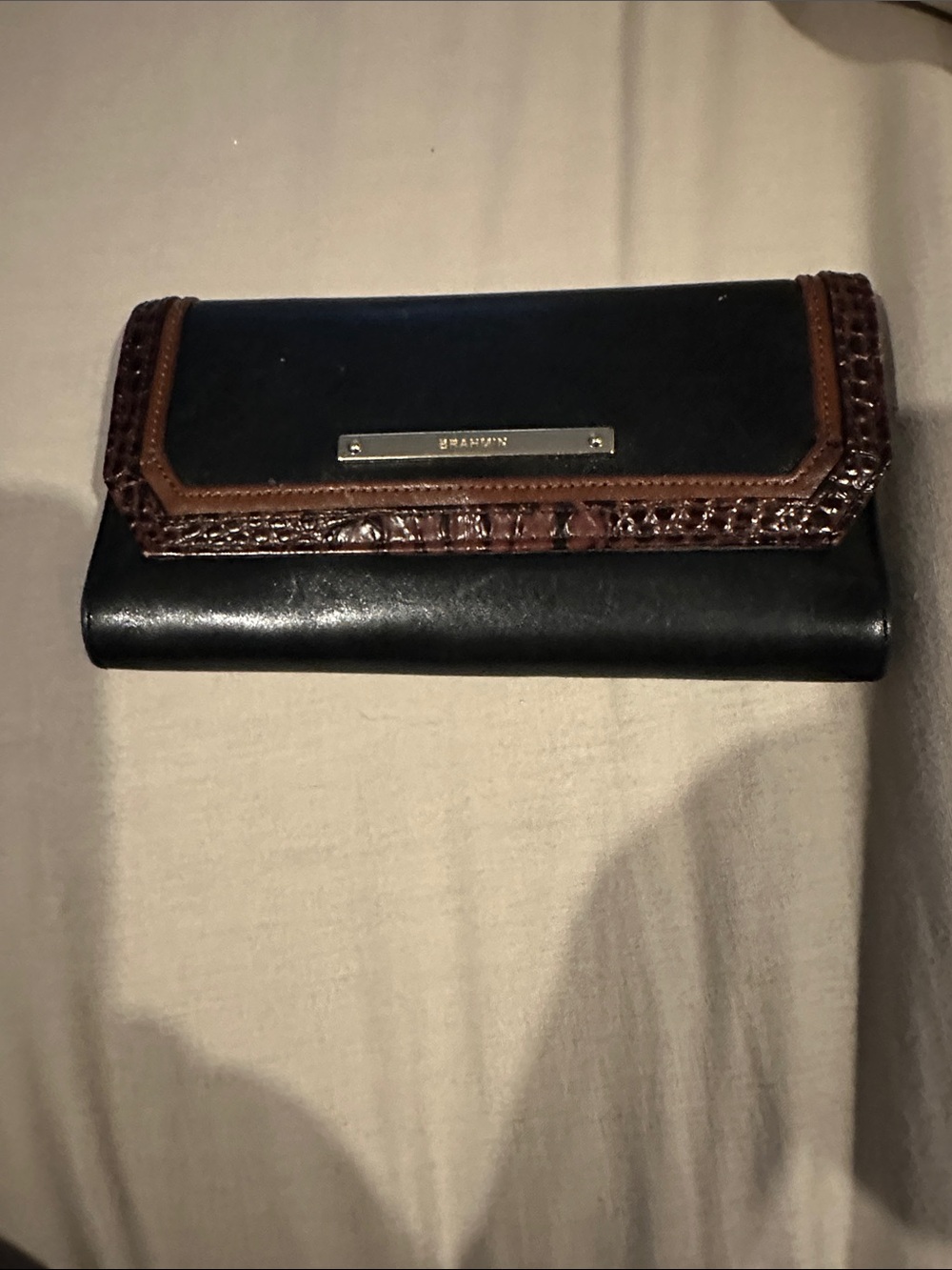 Brahmin Black and Brown Leather Clutch Wallet